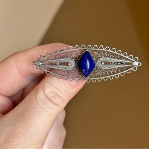 Signed Silver and Lapis Vintage Brooch